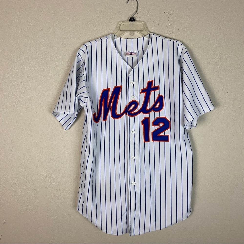 White/Blue Pinstripe Mets Baseball Jersey - Short Sleeve